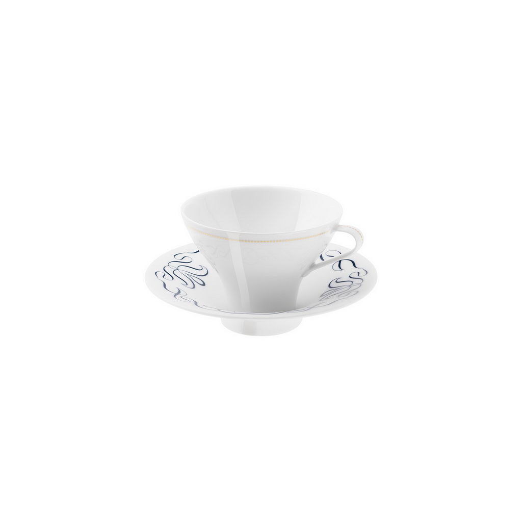 Hering Berlin Alif Blue-Gold coffee/tea cup with saucer ø110 h80 170ml,ø165 h40