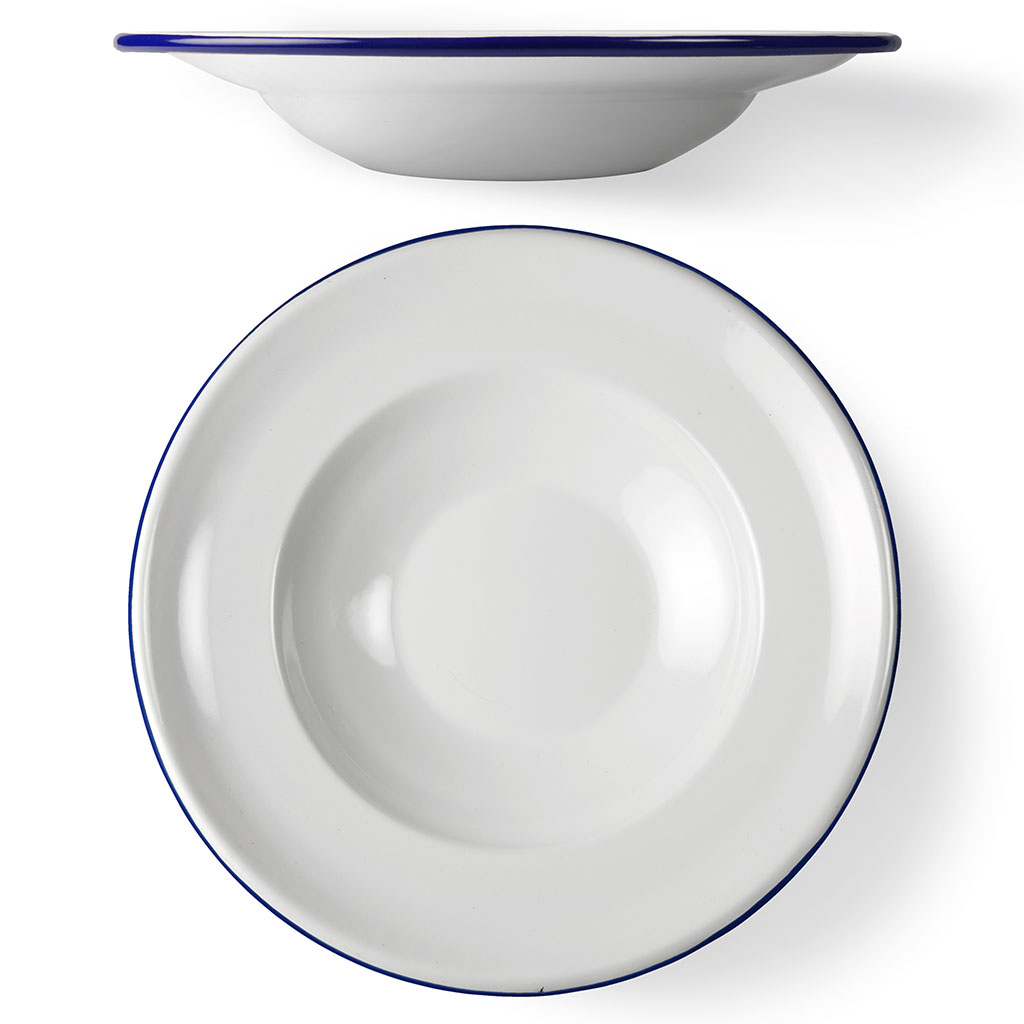 100% Chef Enamel Soup Plate White/Blue Ø26